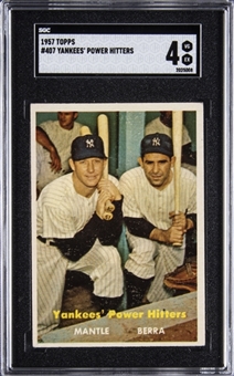 1957 Topps #407 Yankees Power Hitters Mickey Mantle and Yogi Berra - SGC VG-EX 4
